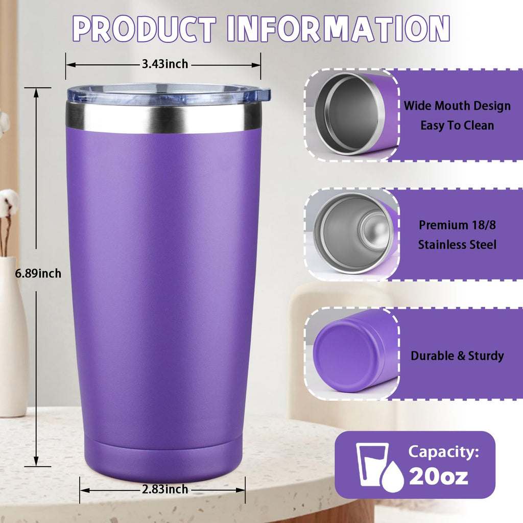 GUDEMAO 20 oz Tumbler with Lids and Straws, Stainless Steel Insulated Coffee Tumbler, Double Wall Vacuum Insulated Travel Mug Cup, Leakproof Thermal Coffee Cup for Hot and Cold Drinks (purple)