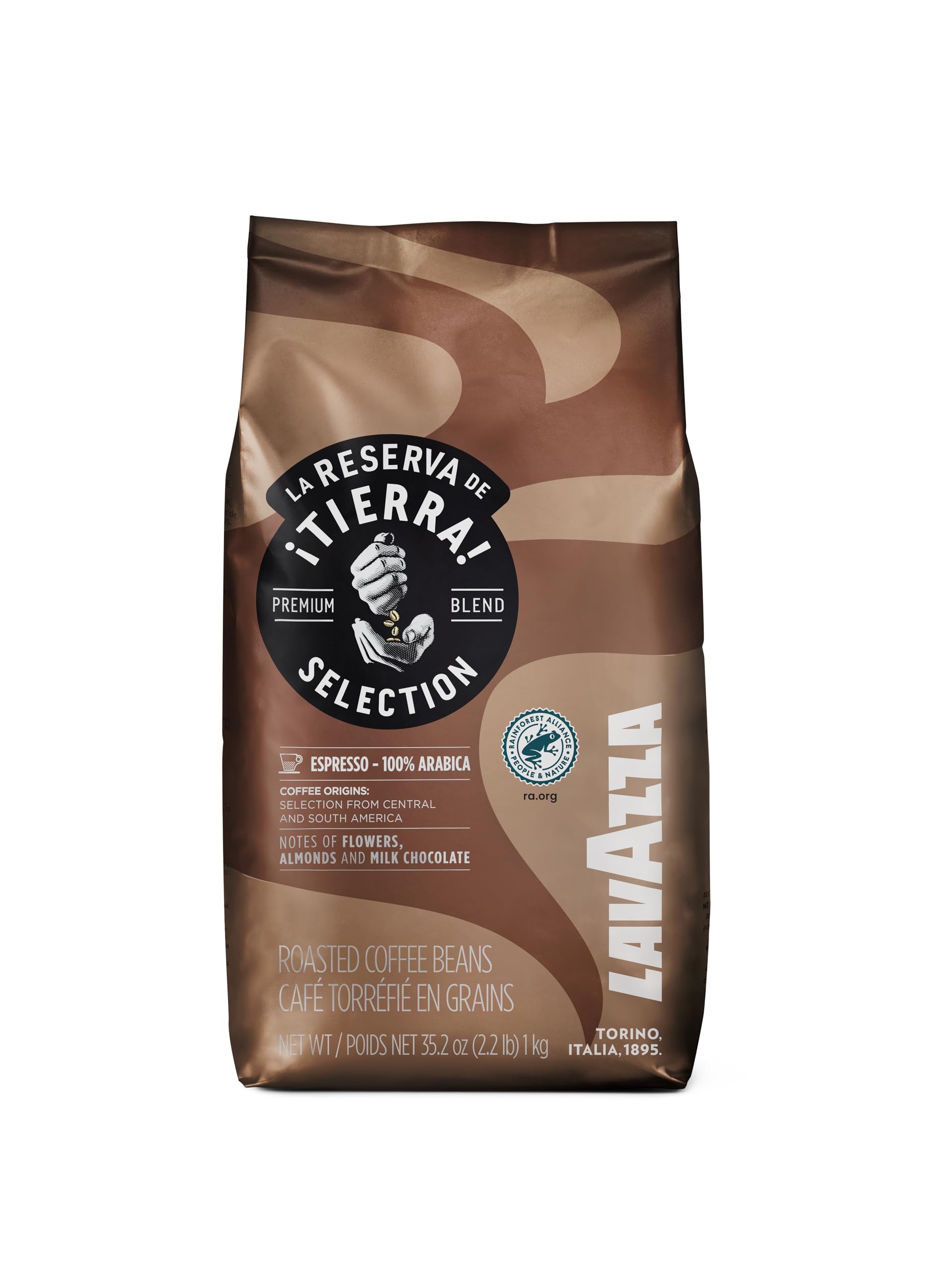 Lavazza Tierra! Selection Whole Bean Coffee Blend, Medium Roast, 2.2LB Bag, 100% Arabica, Rainforest Alliance Certified, sustainably grow