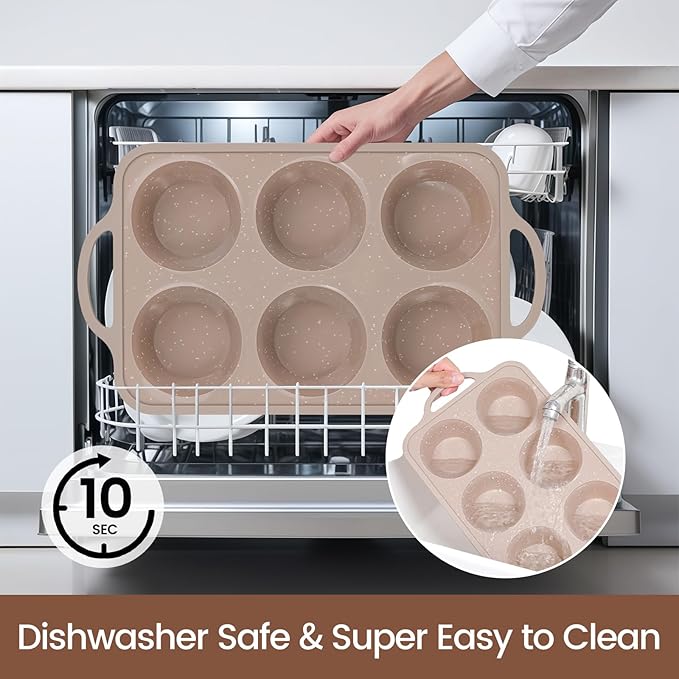 Vinino 2Pack Jumbo Silicone Muffin Pans for Baking with Metal Reinforced Frame, 6 Cups Large Size Nonstick Silicone Cupcake Pan, BPA Free Oven Dishwasher Safe Baking Mold for Muffins Cupcakes