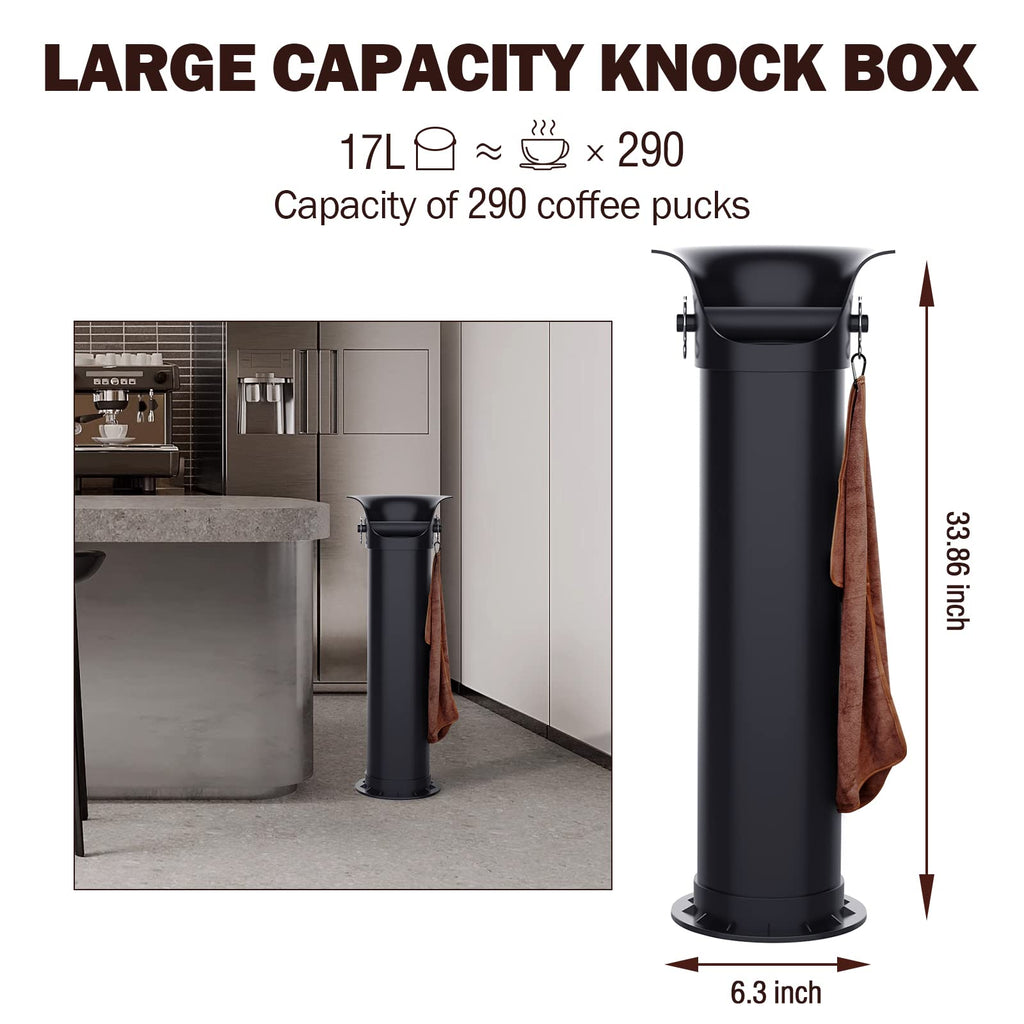 EASGIU Knock Box for Espresso Grounds, Home and Commercial Use Knockbox with Removable Non-Slip Base & Barista Towel, Espresso Knock Box, Coffee Grind Collection Dump Bin, Extra Large