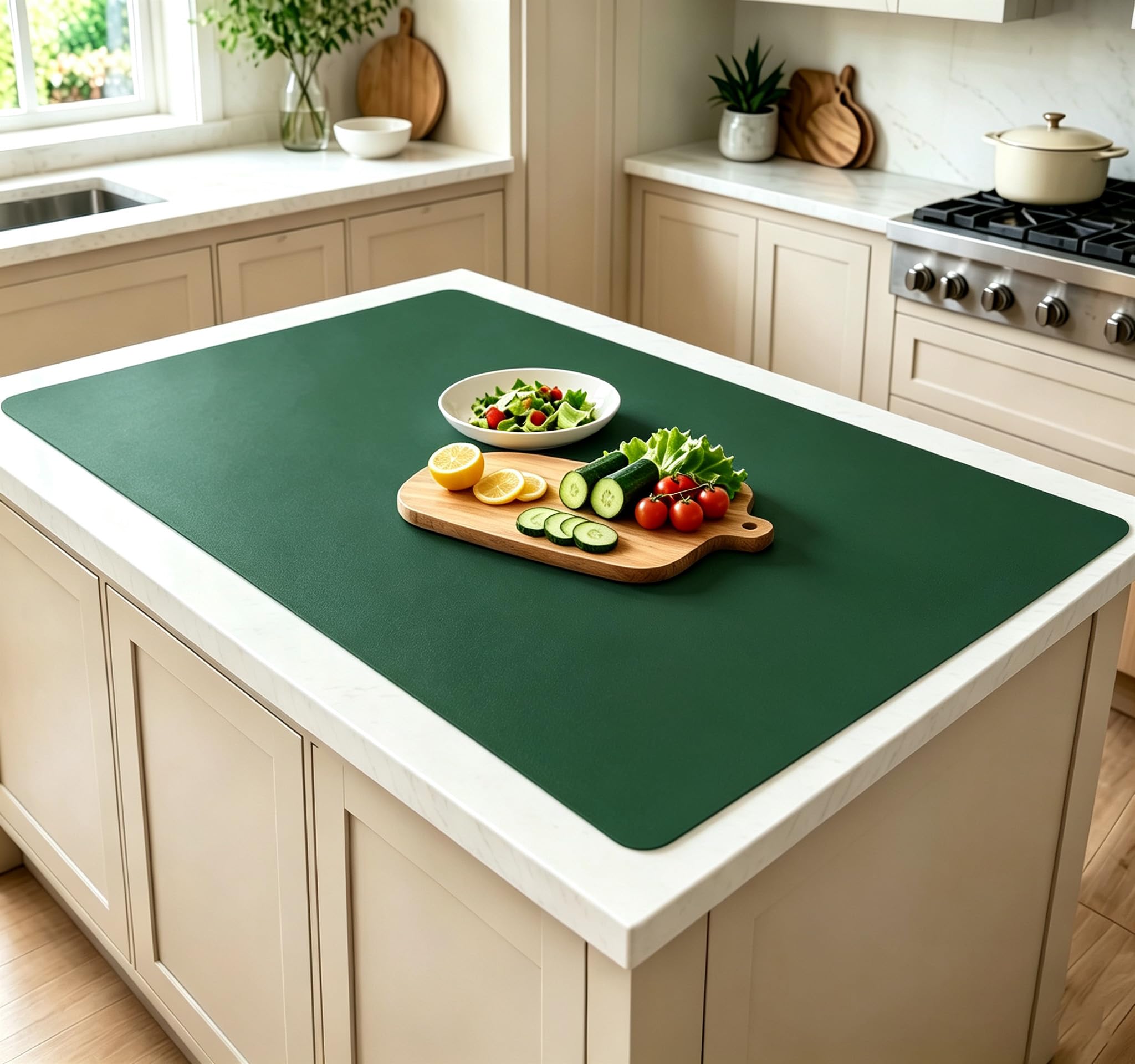 2MM Thick Silicone Countertop Mat, 35.4"x 23.6" Silicone Mats for Kitchen Counter, Nonslip Heat Resistant Mat, Large Kitchen Counter Mats, Waterproof Countertop Protector(Green)
