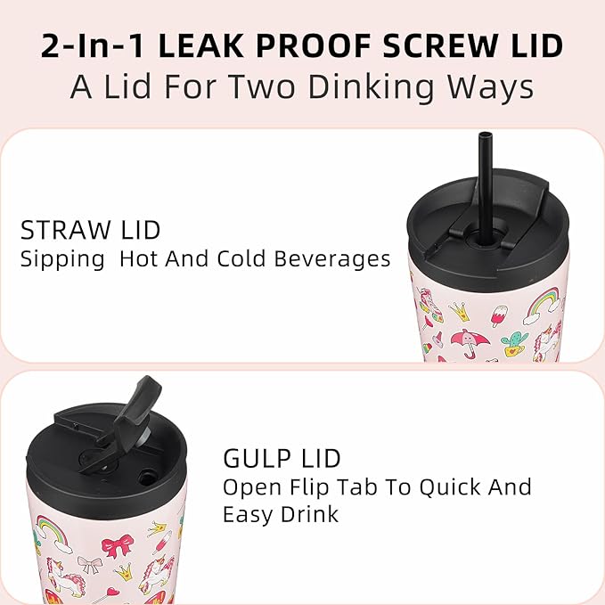 BJPKPK 18oz Insulated Tumbler With lid And Straw Stainless Steel Tumblers Travel Coffee Mug Reusable Thermal Cup,Unicorns