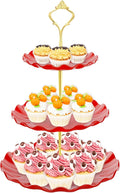 3 Tier Cupcake Stand Holder, Plastic Cup Cake Stand Tower with Tiered Serving Tray for Cupcakes, Donuts, Fruits and More, Red