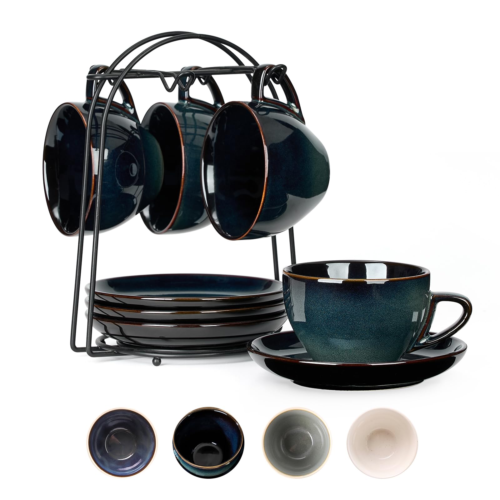Stackable Cappuccino Cup Set of 4 [8oz] Activated Glazed Ceramic Coffee Cup