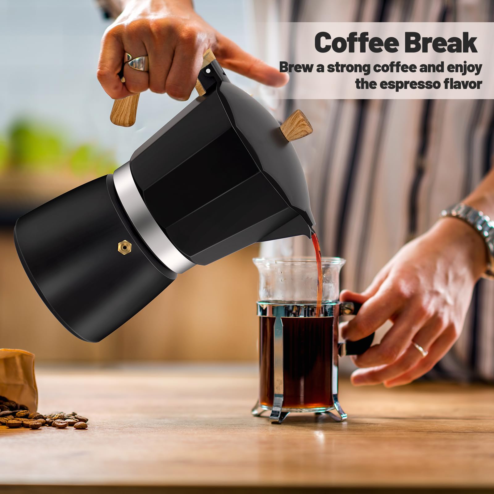 Vaolvpant 12 Cup Aluminum Moka Pot Classic Stovetop Espresso Coffee Maker 600ml 20oz Coffeemaker Percolator Mocha Pot Greca Coffee Maker Cafe Makers for Italian and Cuban Café Brewing Black