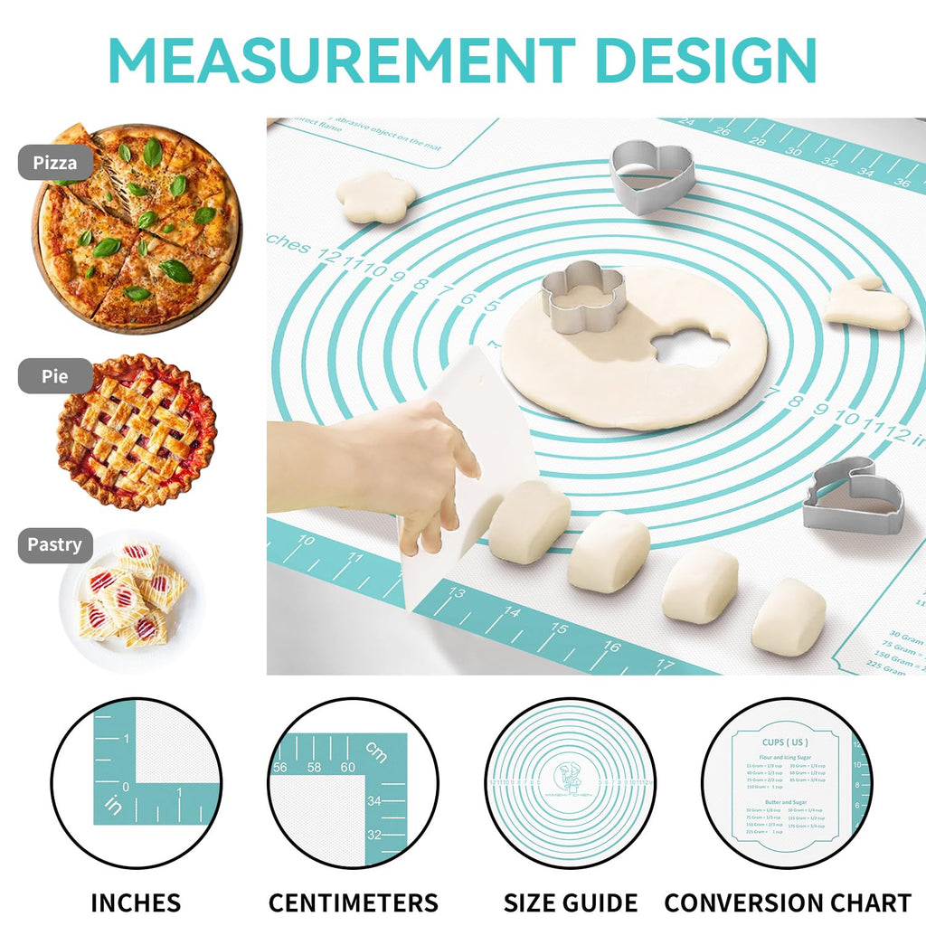 Silicone Pastry Mat for Dough Rolling, Silicone Baking Mat with Measurement, Nonslip Fondant/Pie Crust Mat for Making Cookies Macarons Baking Tools 32 x 24 Inch