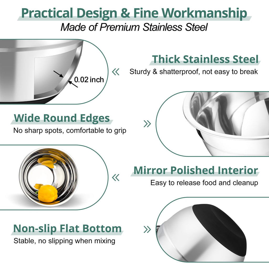 TeamFar Mixing Bowls, Salad Bowls with Transparent Airtight Lids, Black