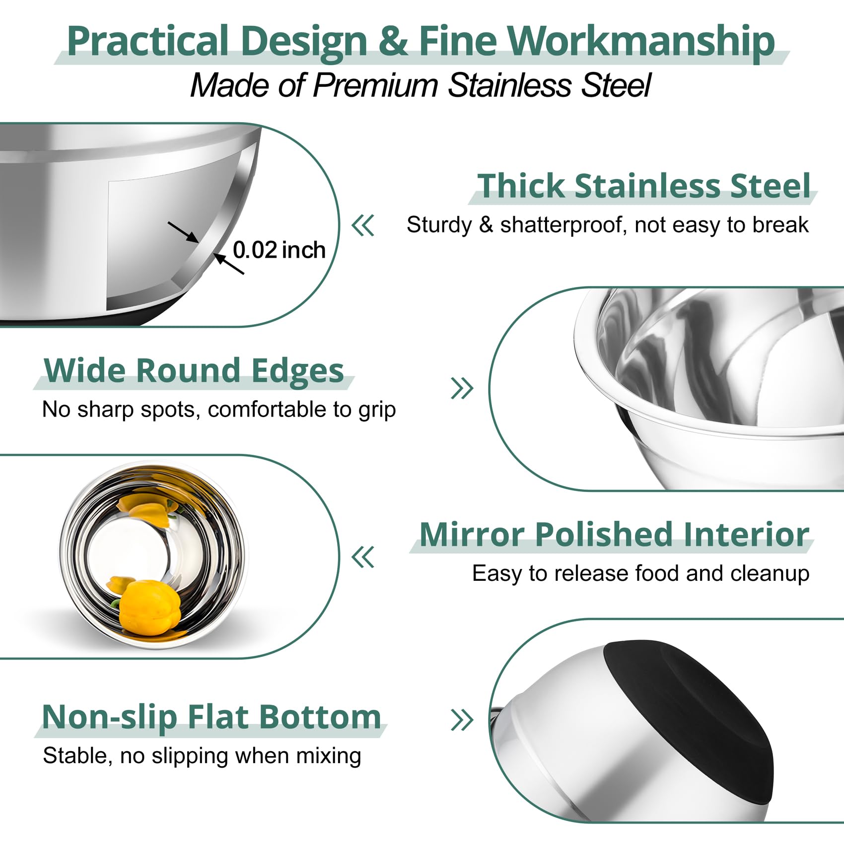 TeamFar Mixing Bowls, Salad Bowls with Transparent Airtight Lids, Black