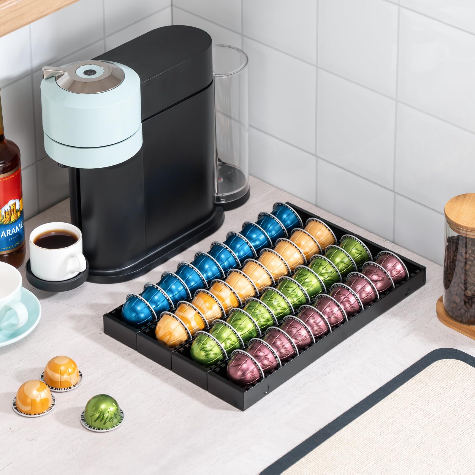 Rice rat Coffee Pod Holder Drawer Organizer Insert for Counter,Nespresso Pod Holder DIY Magnetic Connect Black Metal(4 Packs)