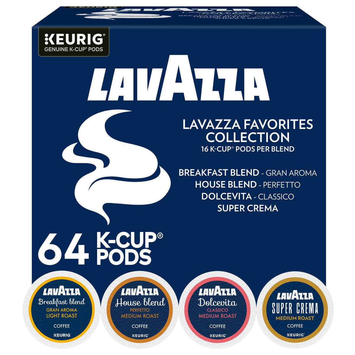 Lavazza Favorites Collection Variety Pack, K-Cup Pods, Light and Medium Roast Coffee, 64 Count