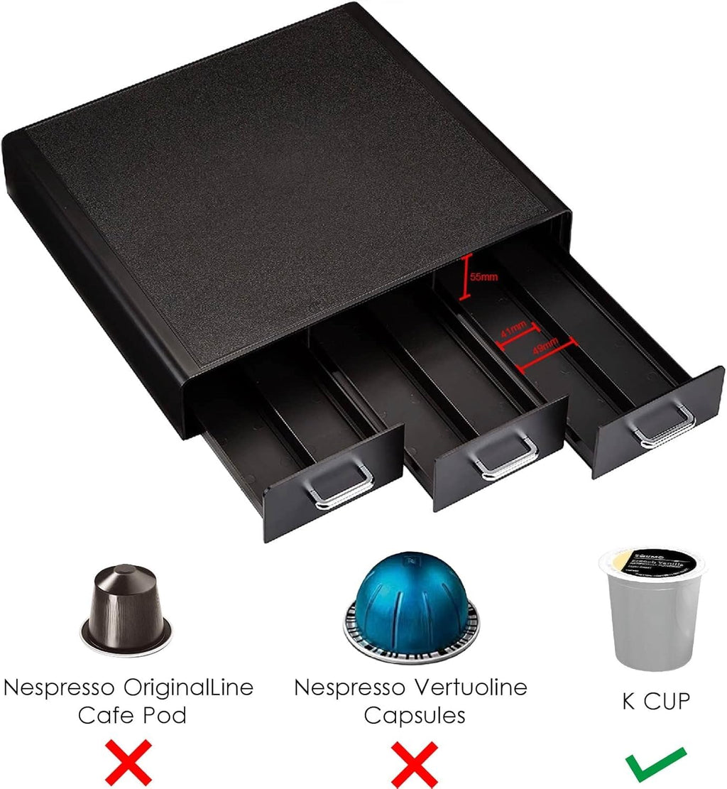 Amazon Basics K-Cup Compatible Coffee Pod Storage Drawer, 3 Easy-Open Drawers, 36 Pod Capacity, Black