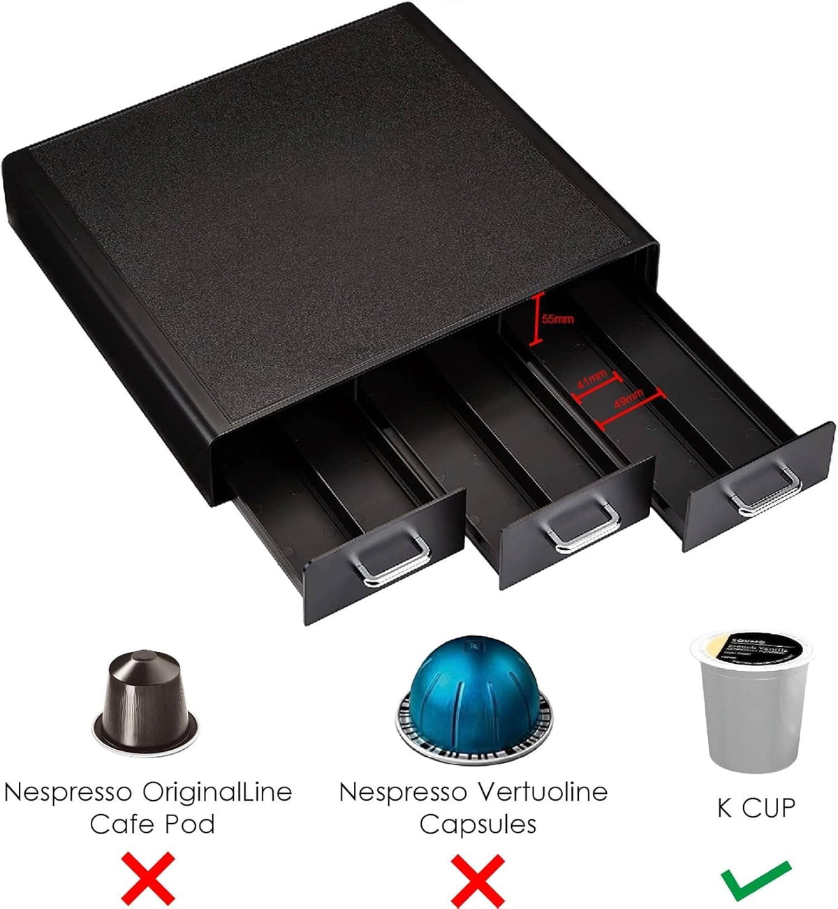 Amazon Basics K-Cup Compatible Coffee Pod Storage Drawer, 3 Easy-Open Drawers, 36 Pod Capacity, Black