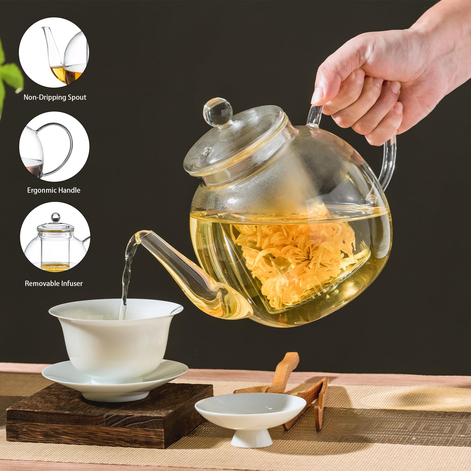 Wlasss Large Glass Teapot with Infuser, 1530 ml/52 oz Clear Tea Kettle