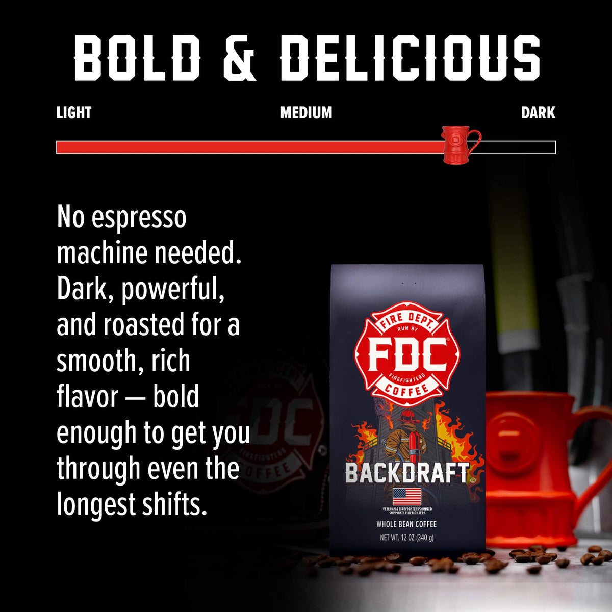 Fire Department Coffee Backdraft Espresso Whole Bean Coffee - 12 oz