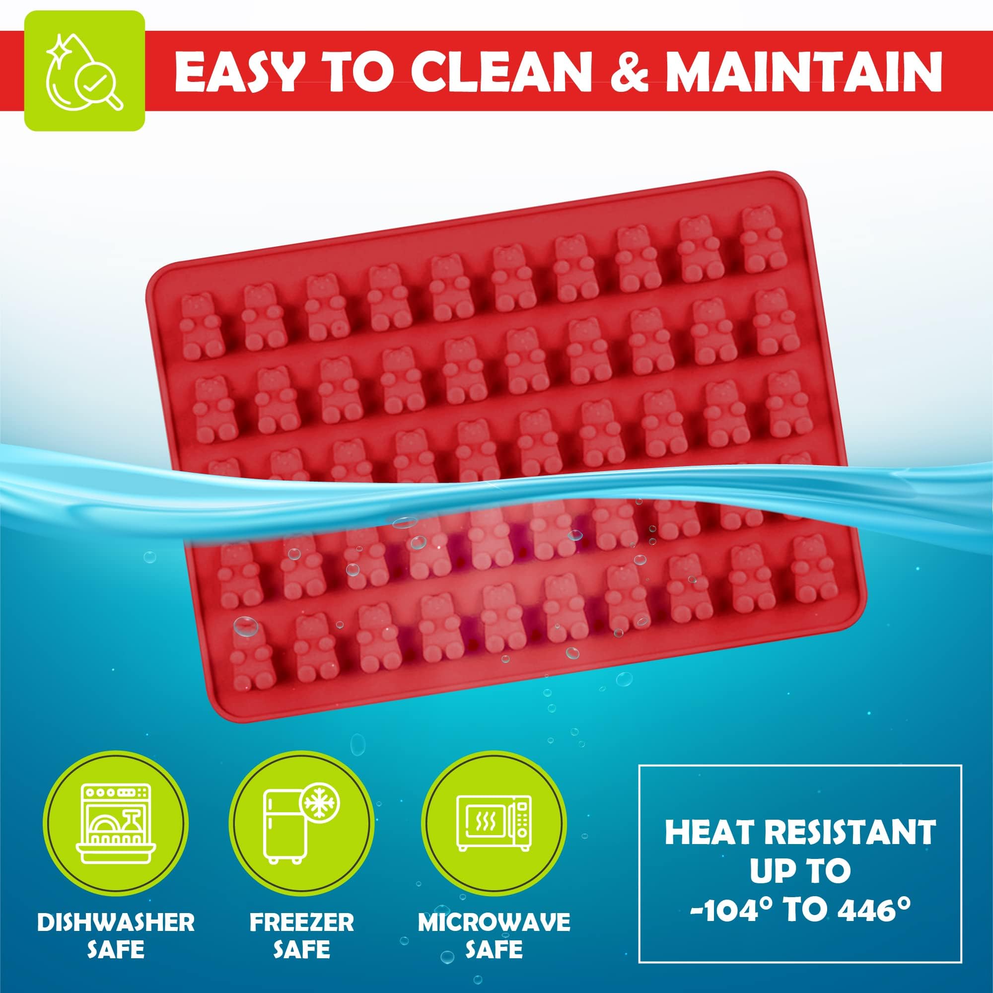 RUGVOMWM Gummy Bear Silicone Candy Molds - Set of 4 Gummy Bear Mold Trays with Dropper, Fun Making Gummy Bears with Non Stick Silicone Candy Molds, Perfect Silicone Molds for Gummy Bear Candy…