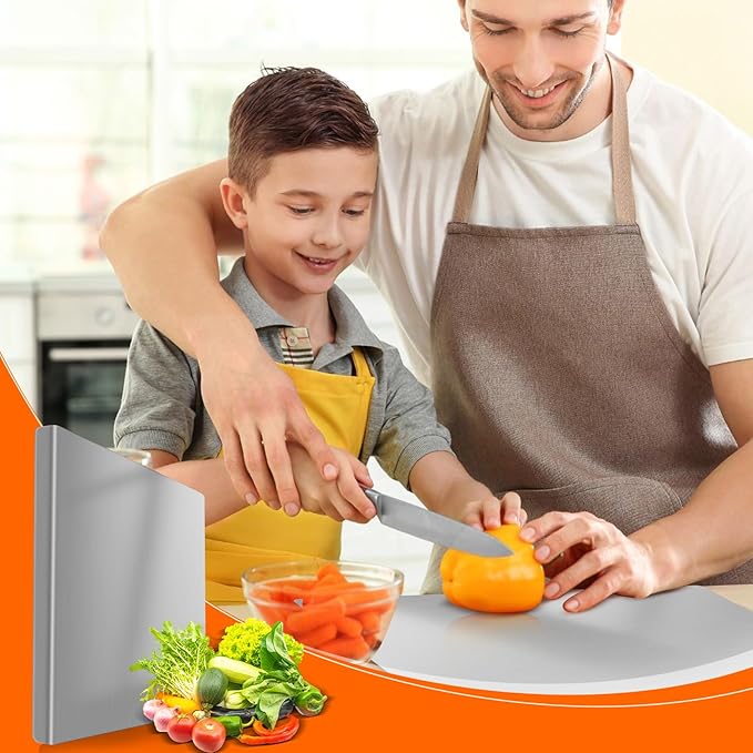 304 Stainless Steel Cutting Board with 2 Pack Non-Slip Mats, Yoposeo Heavy Duty Baking Cutting Chopping Boards for Kitchen, Meat, Fruits, Vegetables, Bread and Baking (11.8" X 11.8"/ 30 X 30cm)