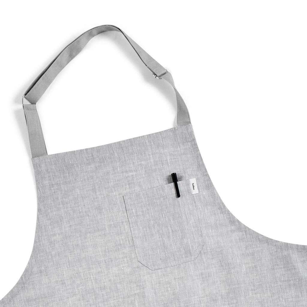 Solino Home 100% Pure Linen Apron, 33 x 30 in, Grey and Grey, Bib Apron