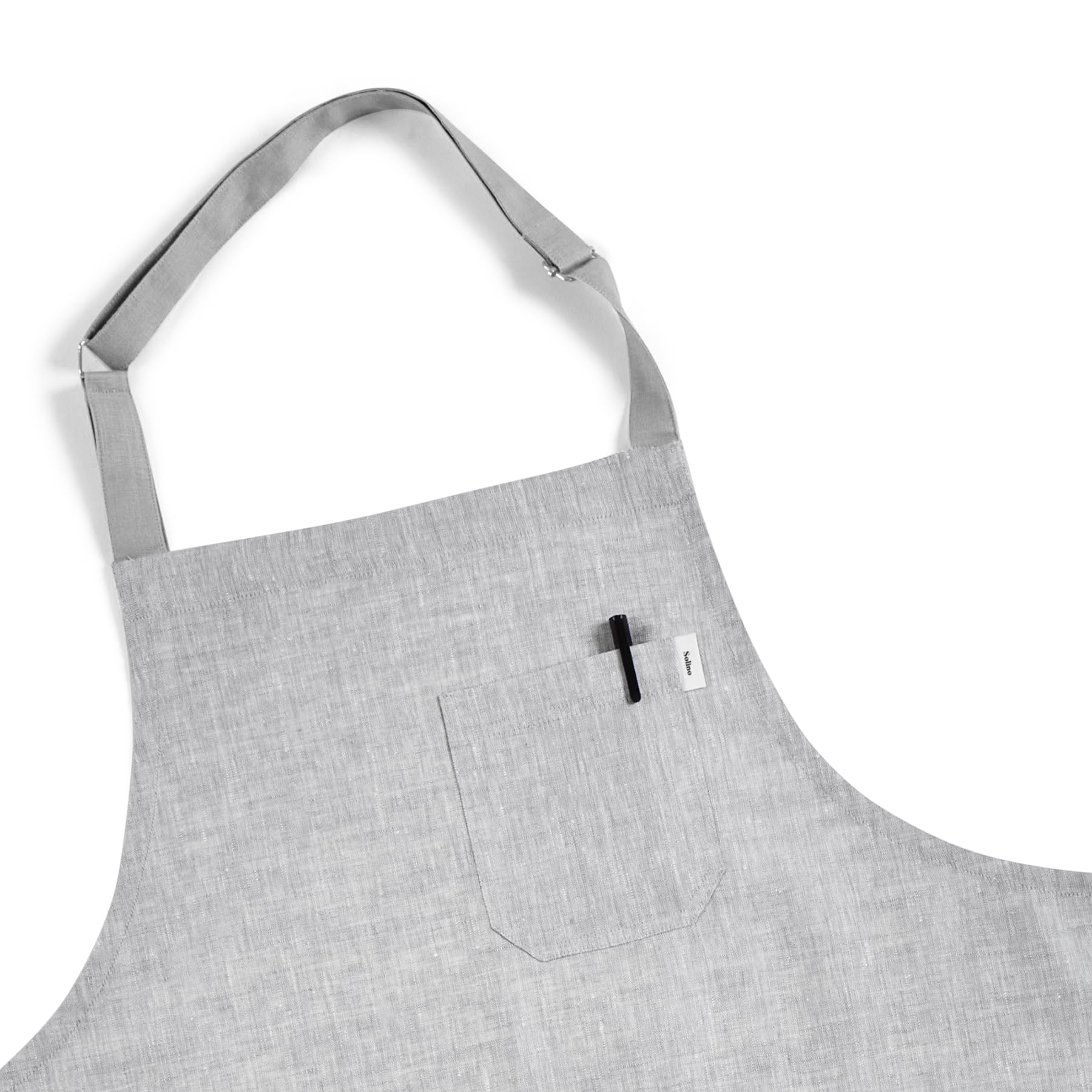 Solino Home 100% Pure Linen Apron, 33 x 30 in, Grey and Grey, Bib Apron