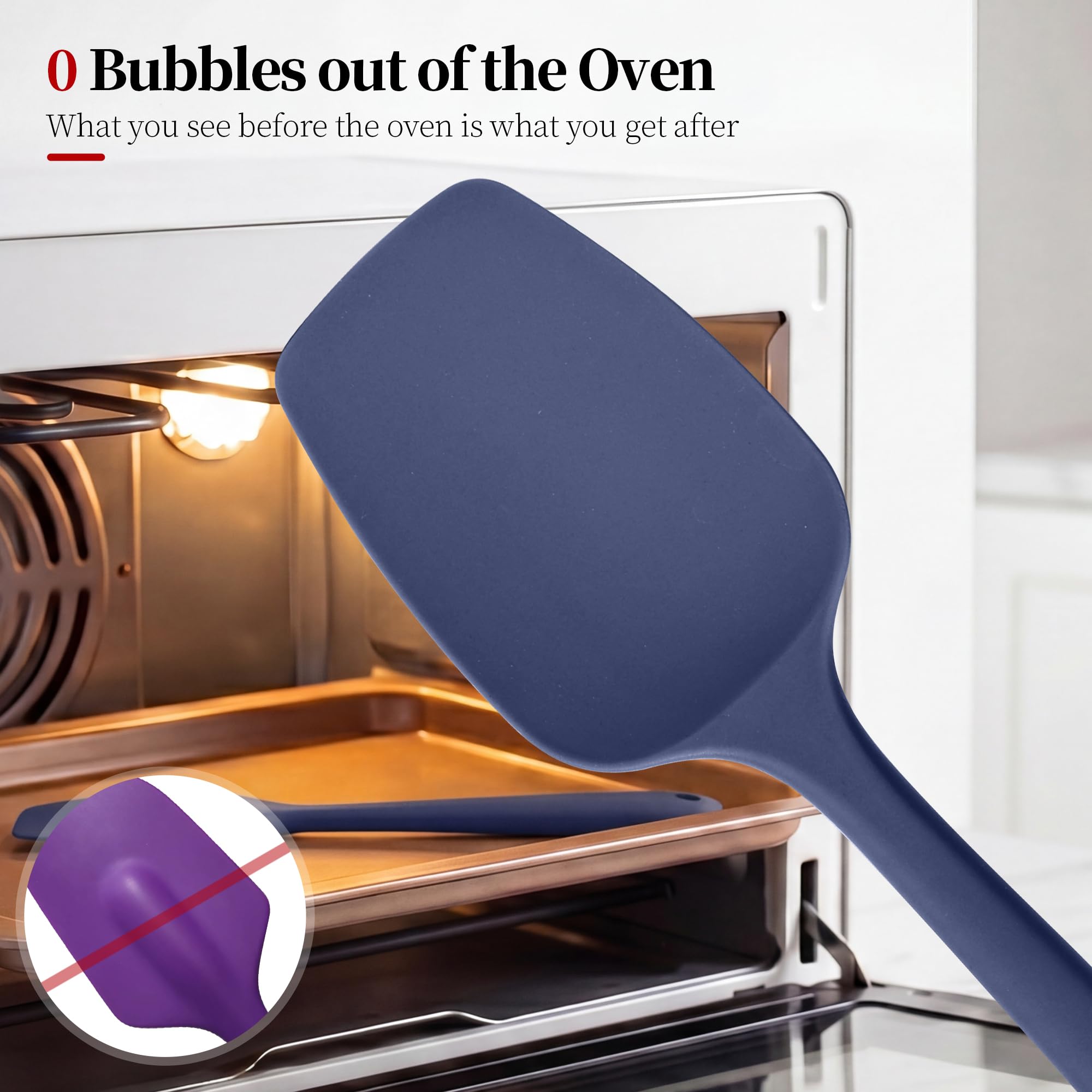 Lilybeam 600ºF Heat Resistant Silicone Spoon Spatula Set of 3, Blue