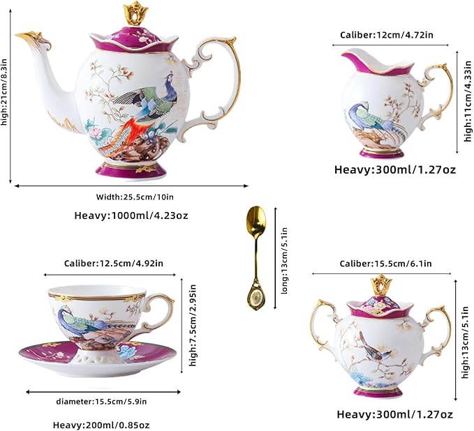 ACMLIFE Fine Bone China Tea Set for Adults with Teapot, Porcelain Tea Sets 21-Piece Vintage Floral English Tea Set for 6, China Tea Sets 24K Gold Bone China Tea Pot and Cups Set Gifts for Women