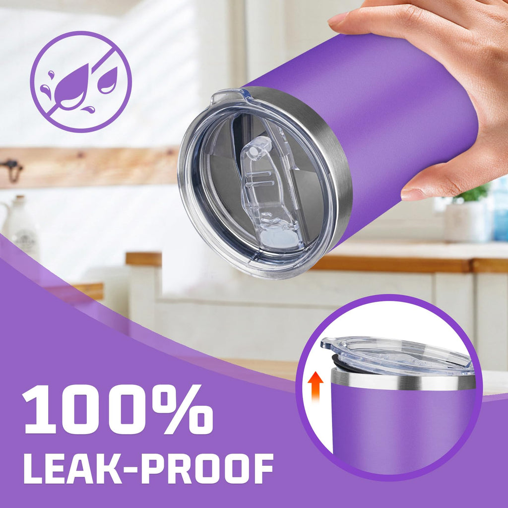 FLIFQI 20oz Tumbler with Lid Double Wall Vacuum Insulated Travel Coffee Mug Stainless Steel Thermal Cup Powder Coated Sturdy Coffee Tumbler for Hot and Cold Beverage (Purple,1)