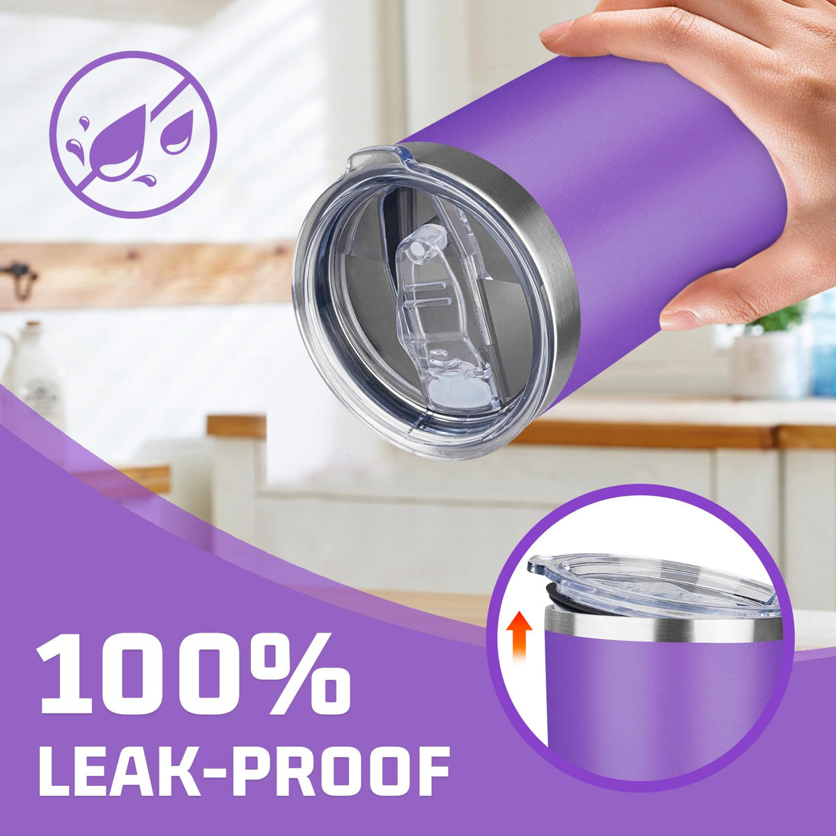 FLIFQI 20oz Tumbler with Lid Double Wall Vacuum Insulated Travel Coffee Mug Stainless Steel Thermal Cup Powder Coated Sturdy Coffee Tumbler for Hot and Cold Beverage (Purple,1)