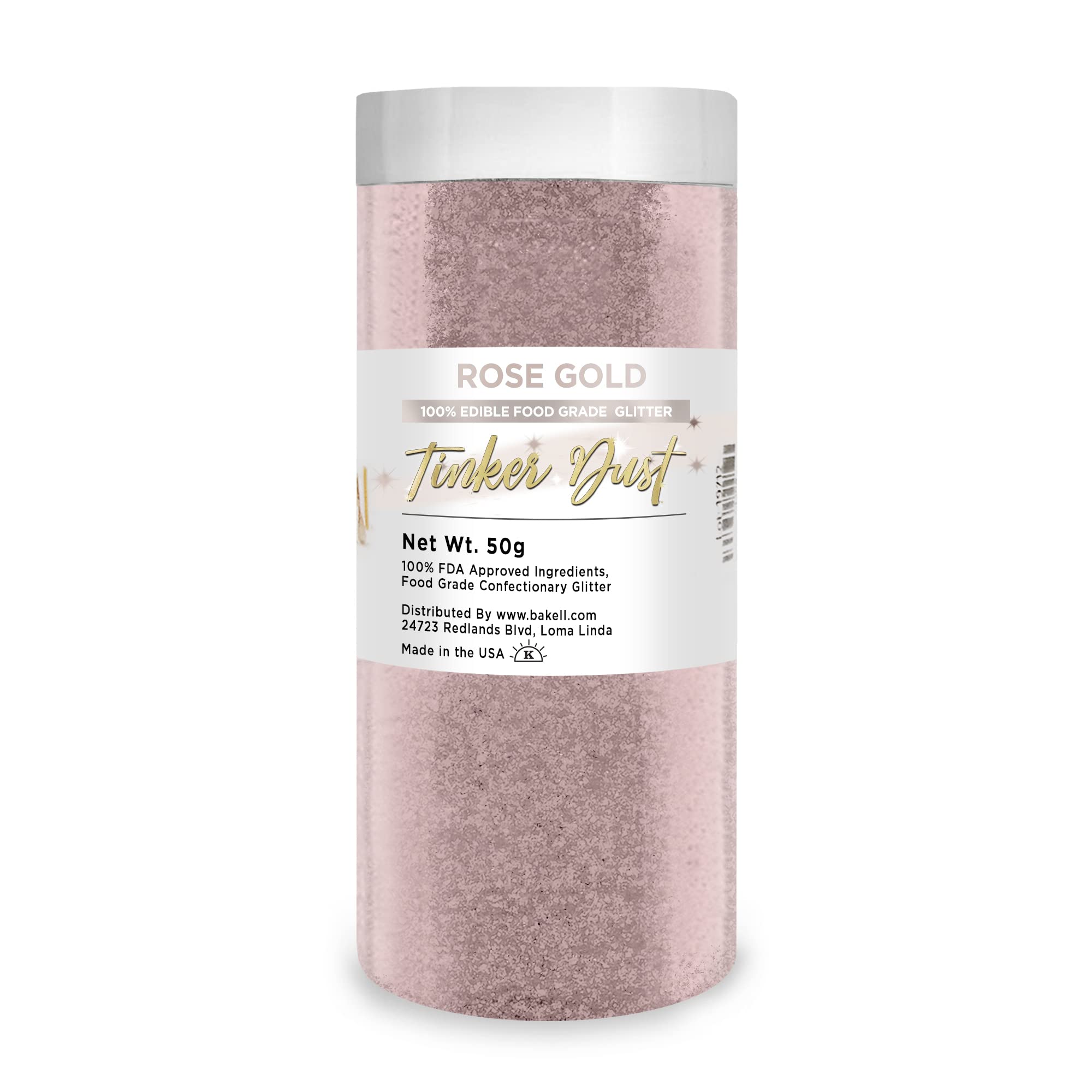 BAKELL Rose Gold Edible Glitter, 50 Grams | TINKER DUST Edible Glitter | KOSHER Certified | 100% Edible Glitter | Cakes, Cupcakes, Cake Pops, Drinks, Dessert Vegan Glitter & Dusts (50g, Rose Gold)