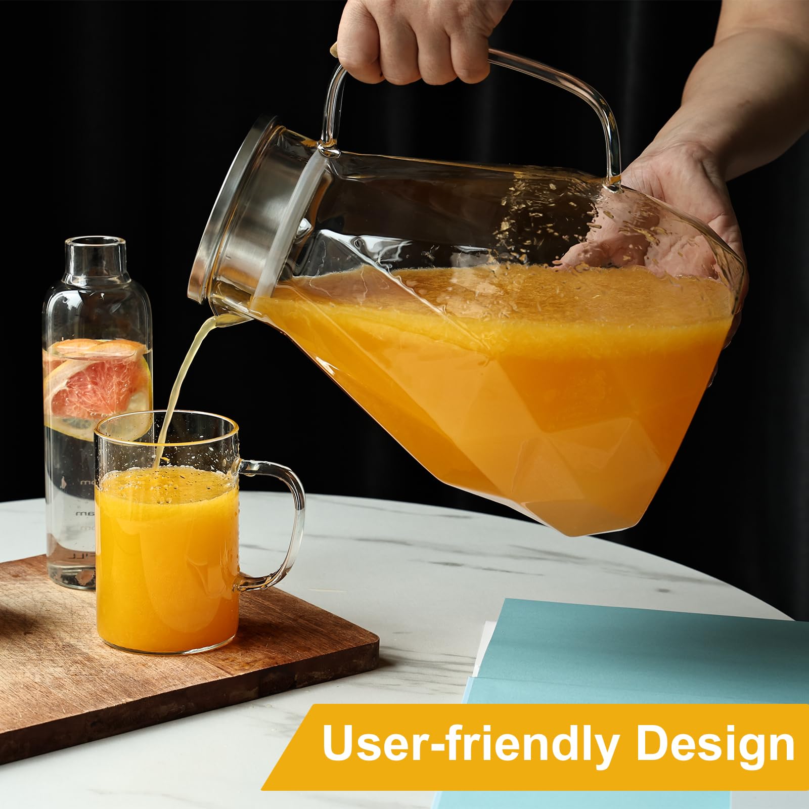 Glass Pitcher with Lid,1 Gallon Glass Water Pitcher Hot/Cold Water Jug, Juice and Iced Tea Beverage Carafe with Lid (Extra-Wide Mouth)