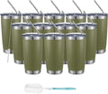 COMOOO 20oz Double Wall Vacuum Insulated Travel Mug, Stainless Steel Tumbler with Lid and Straw Durable Powder Coated Insulated Coffee Cup for Cold & Hot Drinks (Army Green, 12 pack