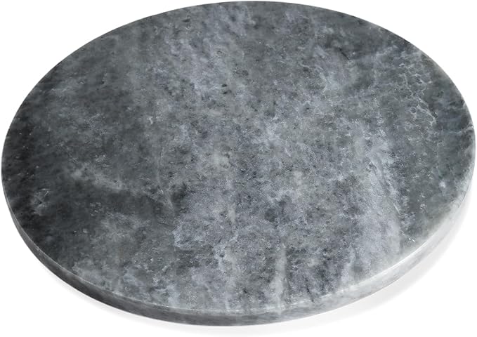 Koville African Natural Marble Cutting Board for Kitchen, 11inch Round Hand Crafted Marble Slab for Cheese, Charcuterie, Pastry Board - Wedding Gift, House Warming Gift(Rhino Grey)