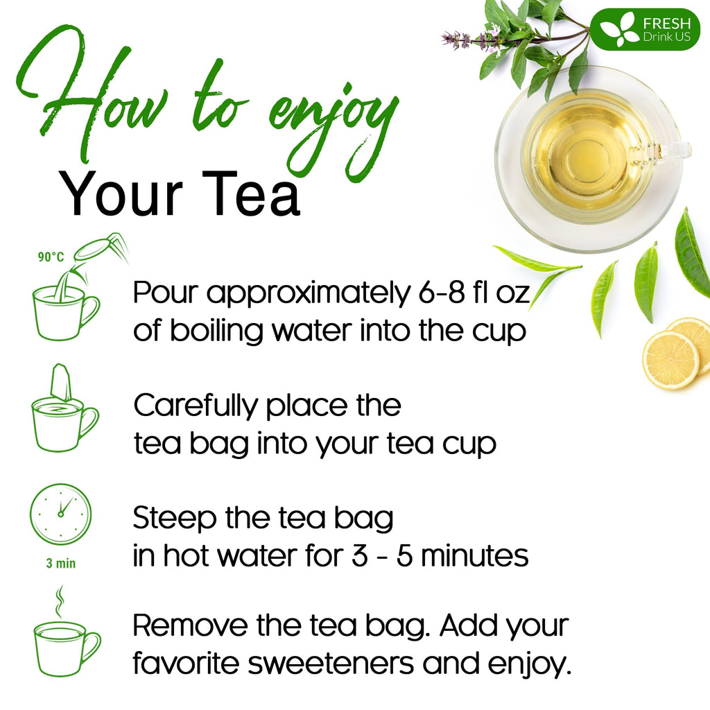 FreshDrinkUS, Premium 75 Tulsi Green Tea Bags, 100% Natural & Pure, Herbal Tea, No Sugar, No Caffeine, No Gluten, Vegan.
