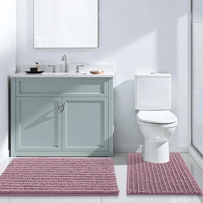 Arotive Luxury Chenille Bathroom Rug Mat, Extra Soft Thick Absorbent Shaggy Bath Rugs, Non-Slip Machine Wash Dry, Plush Bath Mats for Bathroom, Shower and Tub, 30x17, Deep Plum