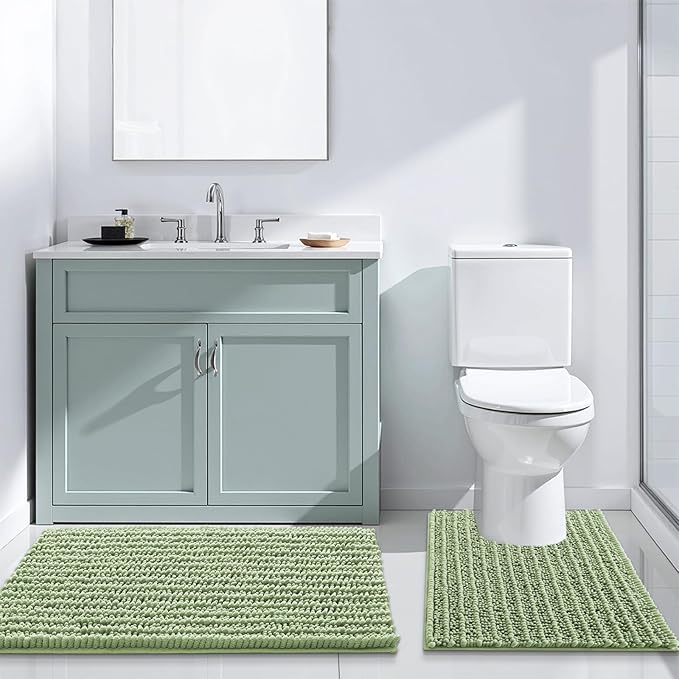 Arotive Luxury Chenille Bathroom Rug Mat, Extra Soft Thick Absorbent Shaggy Bath Rugs, Non-Slip Machine Wash Dry, Plush Bath Mats for Bathroom, Shower and Tub, 54x24, Sage Green