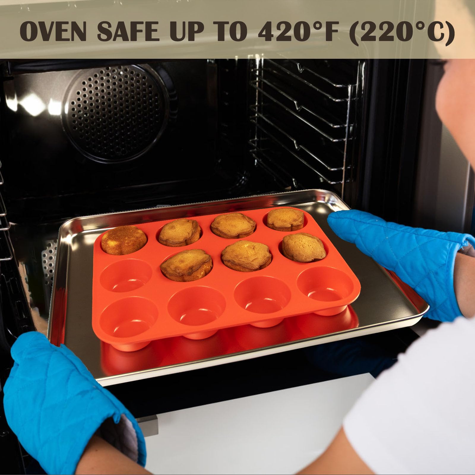 LERIYUFS 12 Cups Silicone Mini Muffin Pan Set, Nonstick Mini Cupcake Pans, BPA Free Small Muffin Tin for Baking, Set of 2 (Red+Red)