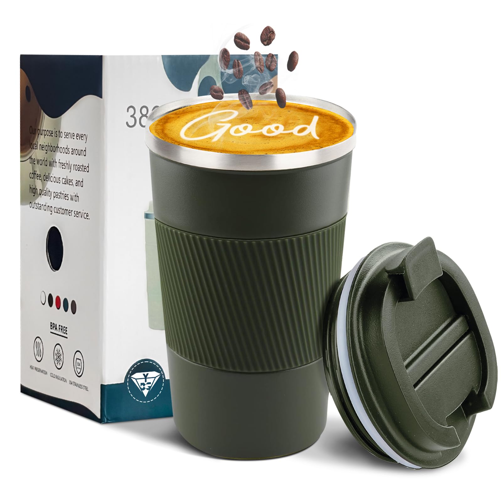Insulated Travel Coffee Mug, Stainless Steel Coffee Cup with Leakproof Lid