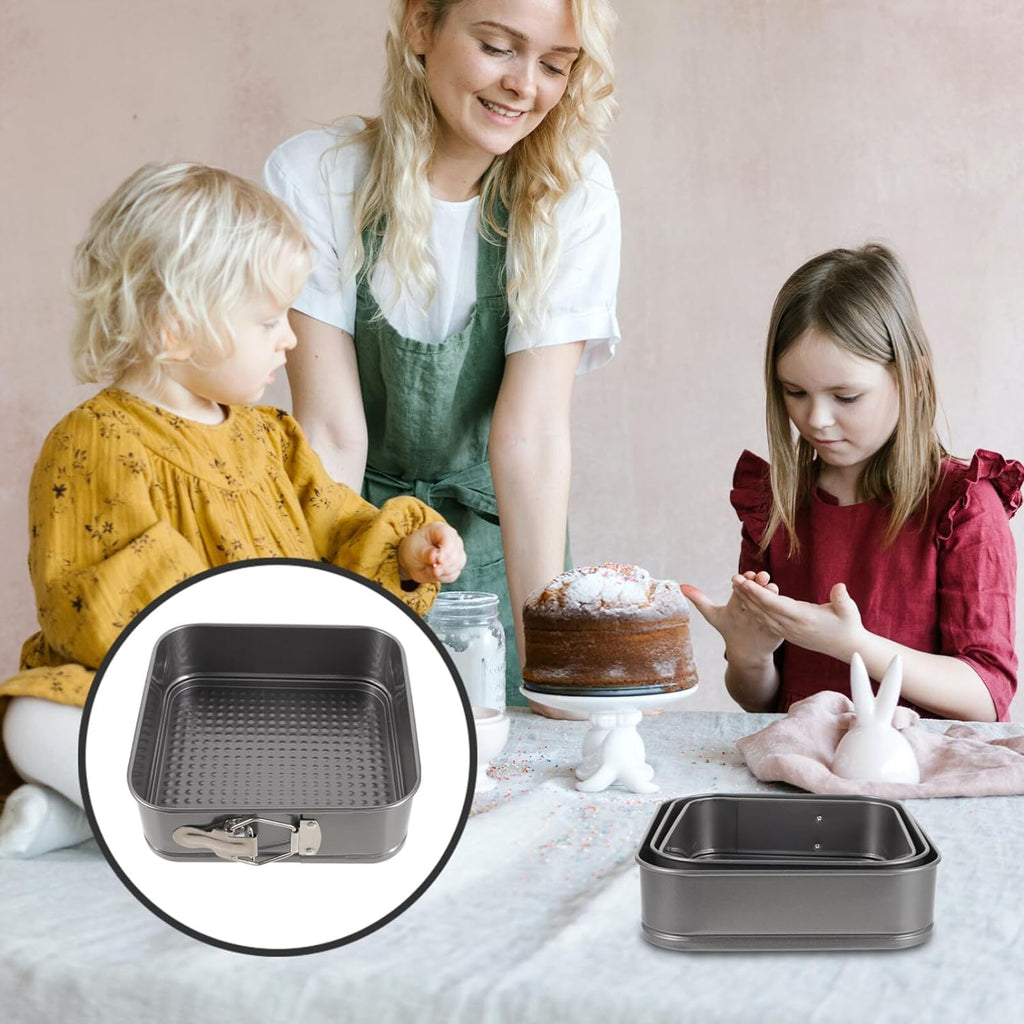 GZMAISULEE Springform Cake Pan Set of 3 (4, 7, 9 Inch) Square Leakproof Nonstick Cheesecake Pans with Removable Bottom Carbon Steel Bakeware