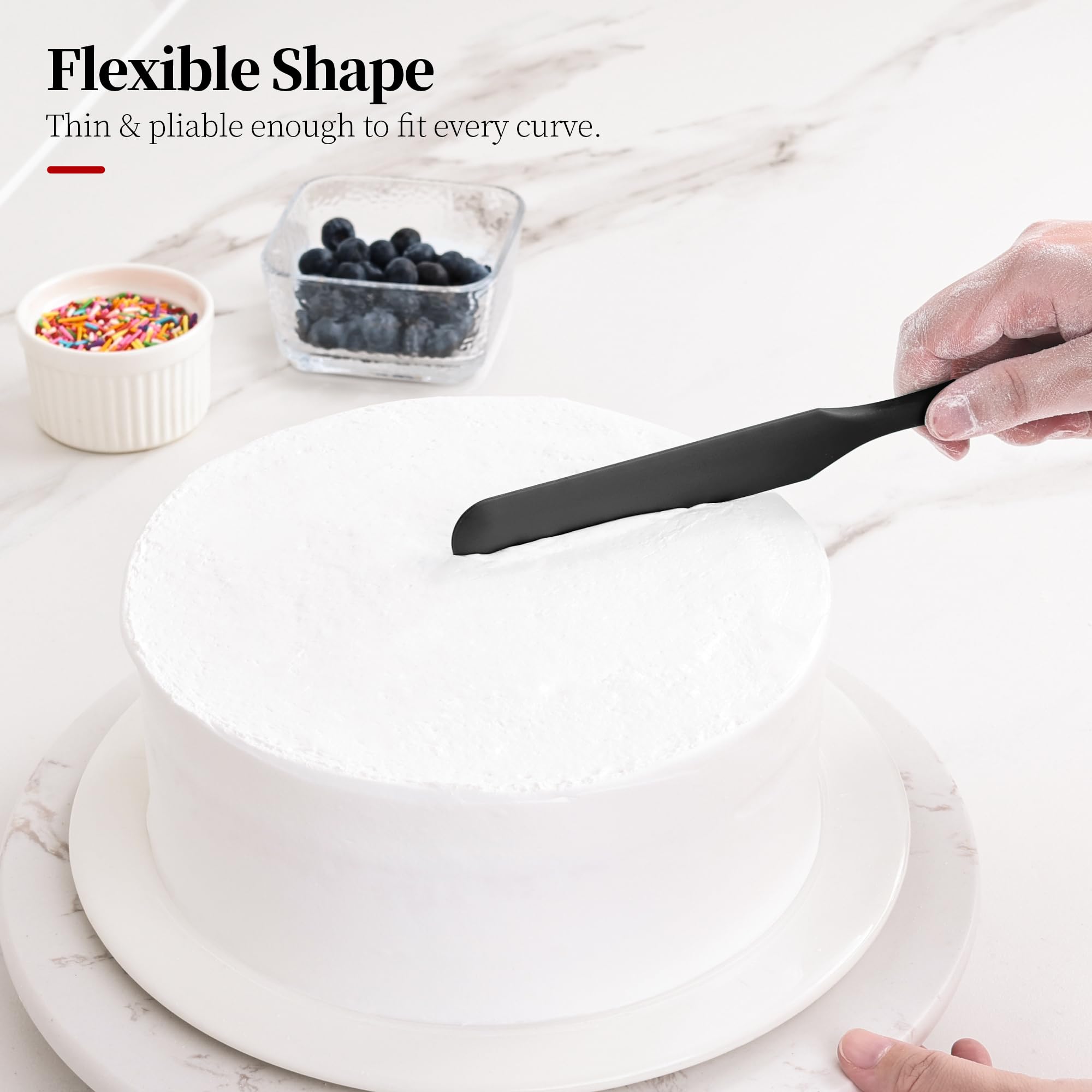 Lilybeam 600ºF Heat Resistant Silicone Spatula Spoonula Set of 4, Black