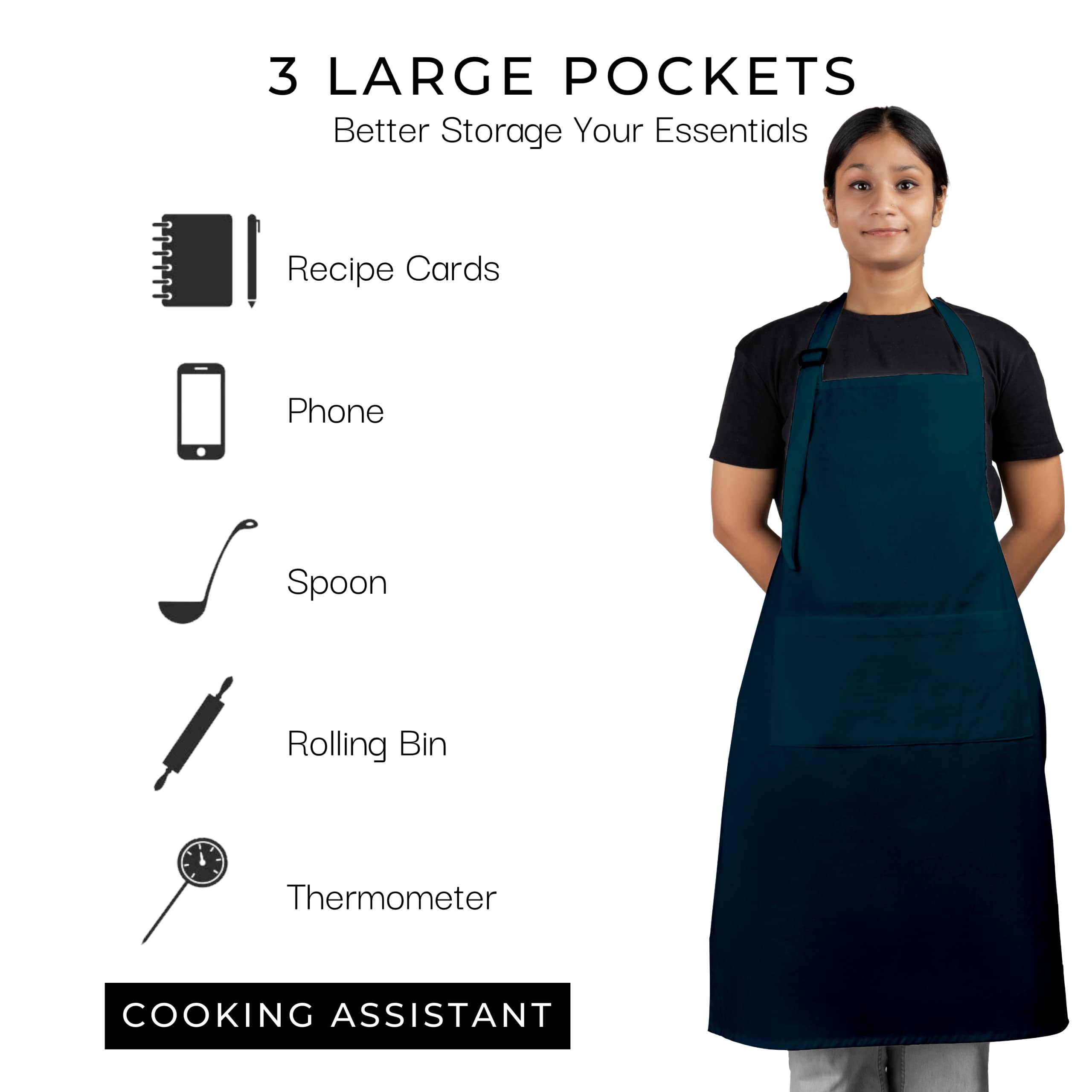 RAJRANG Chef Apron for Women Men - Pockets Cotton Kitchen Cooking Full Length Aprons Reflecting Pond 35x27 Inches Pack of 5