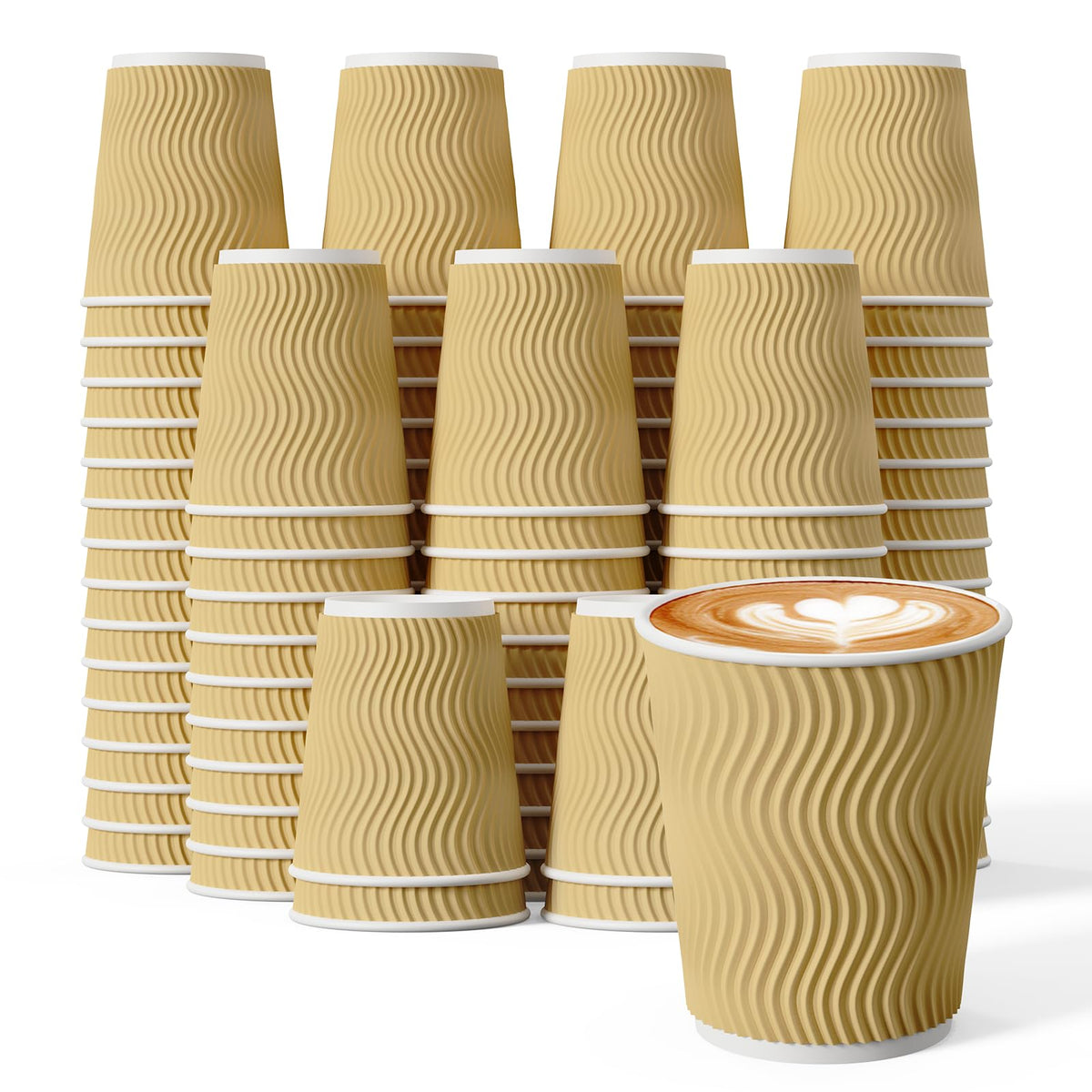 DAILYPACK 120 Count 8 oz Coffee Cups, Insulated Ripple Wall Paper Hot Cups, Leak-Proof Paper Cups for Coffee, Tea, Cocoa, Perfect for Office, Party, Travel