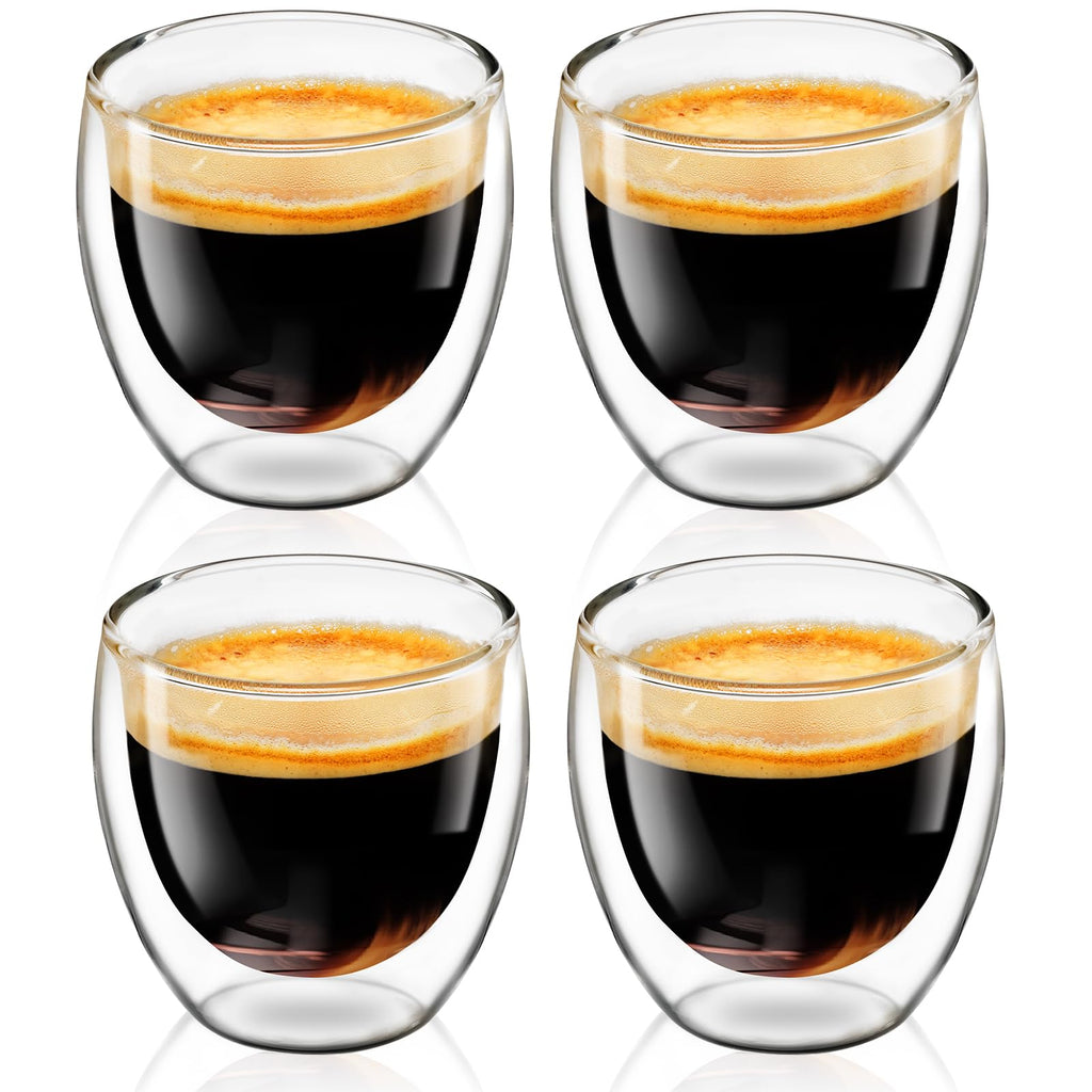 Espresso Cups Set of 4, 3 OZ Expresso Shots Glass Cup, Double Walled Glass Coffee Mugs, Espresso Machine Accessories,Insulated Clear Espresso Shot Glasses Cups,Water Won't Enter Between Double Walls
