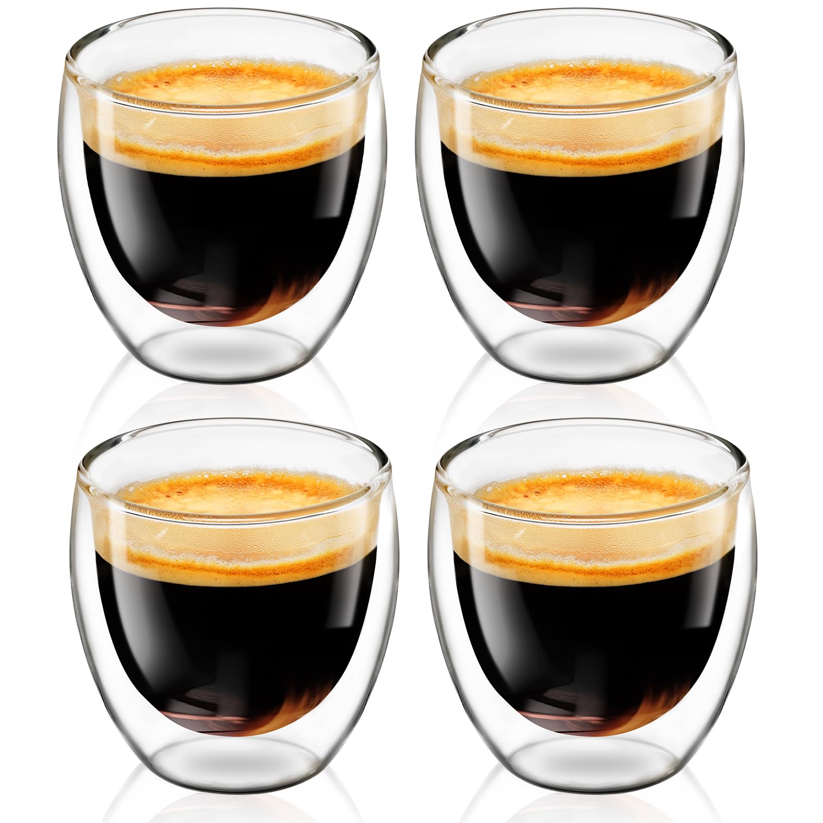 Espresso Cups Set of 4, 3 OZ Expresso Shots Glass Cup, Double Walled Glass Coffee Mugs, Espresso Machine Accessories,Insulated Clear Espresso Shot Glasses Cups,Water Won't Enter Between Double Walls