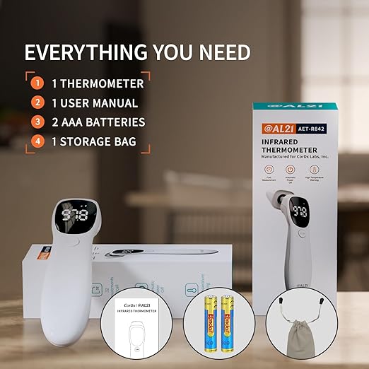 @AL21 Dual Mode Thermometer for Adults, Kids, and Babies – Infrared Digital Forehead and Ear Thermometer No Touch, Fever Alarm, 1-Second Reading, 32 Memory Recall
