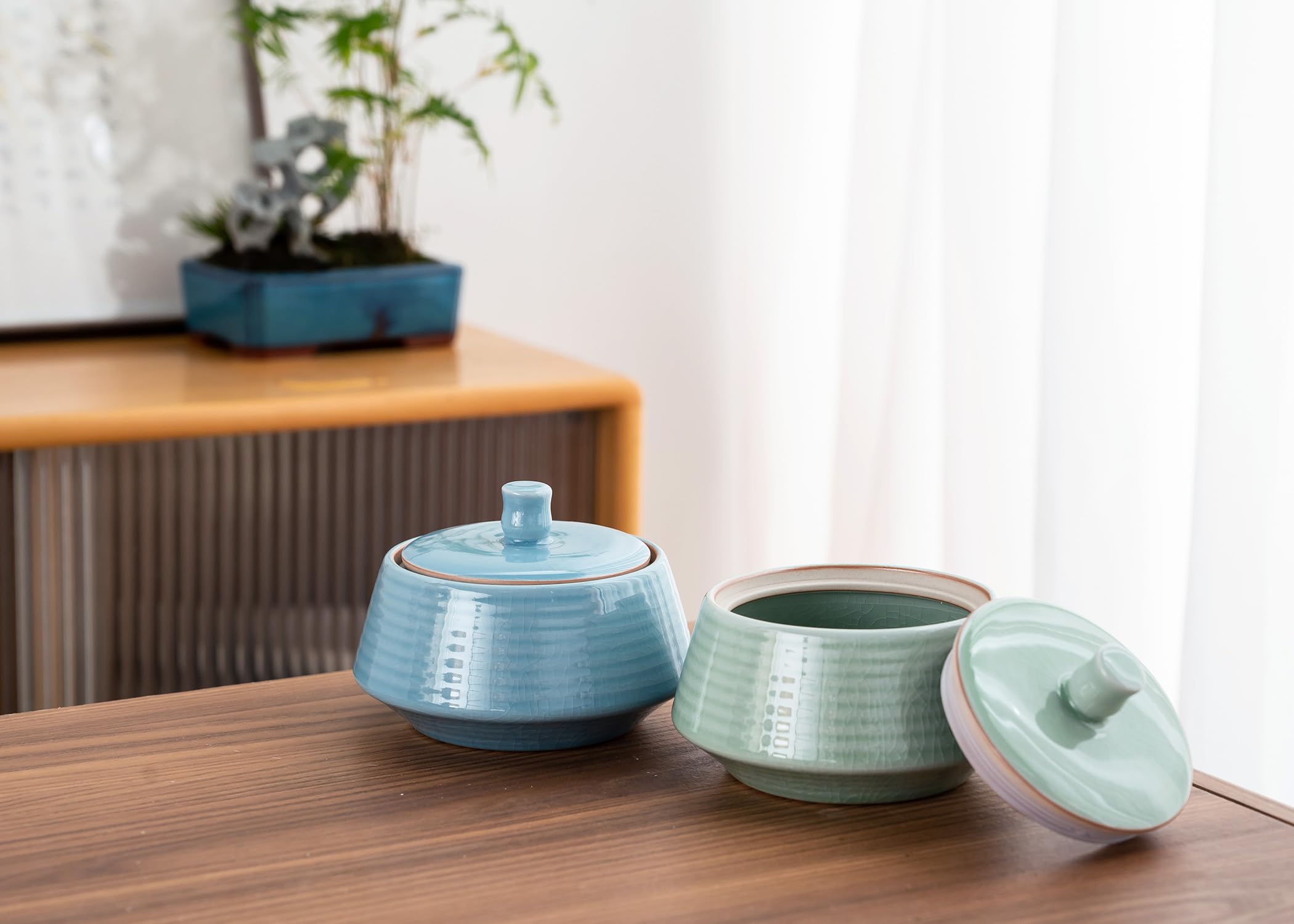 Amoysanli Small Kitchen Ceramic Canister Storage Jar with Lid Blue(ICE)