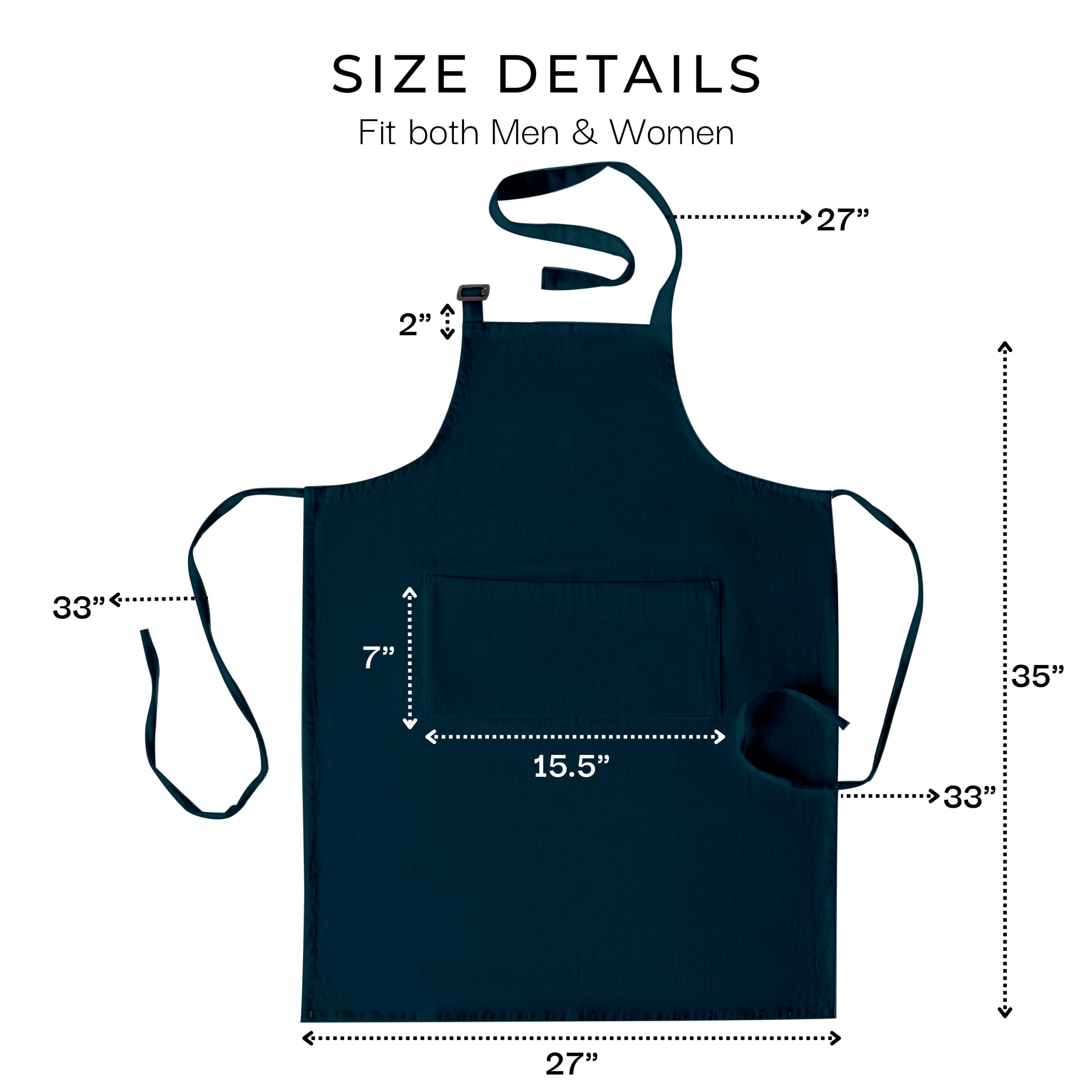RAJRANG Chef Apron for Women Men - Pockets Cotton Kitchen Cooking Full Length Aprons Reflecting Pond 35x27 Inches Pack of 5