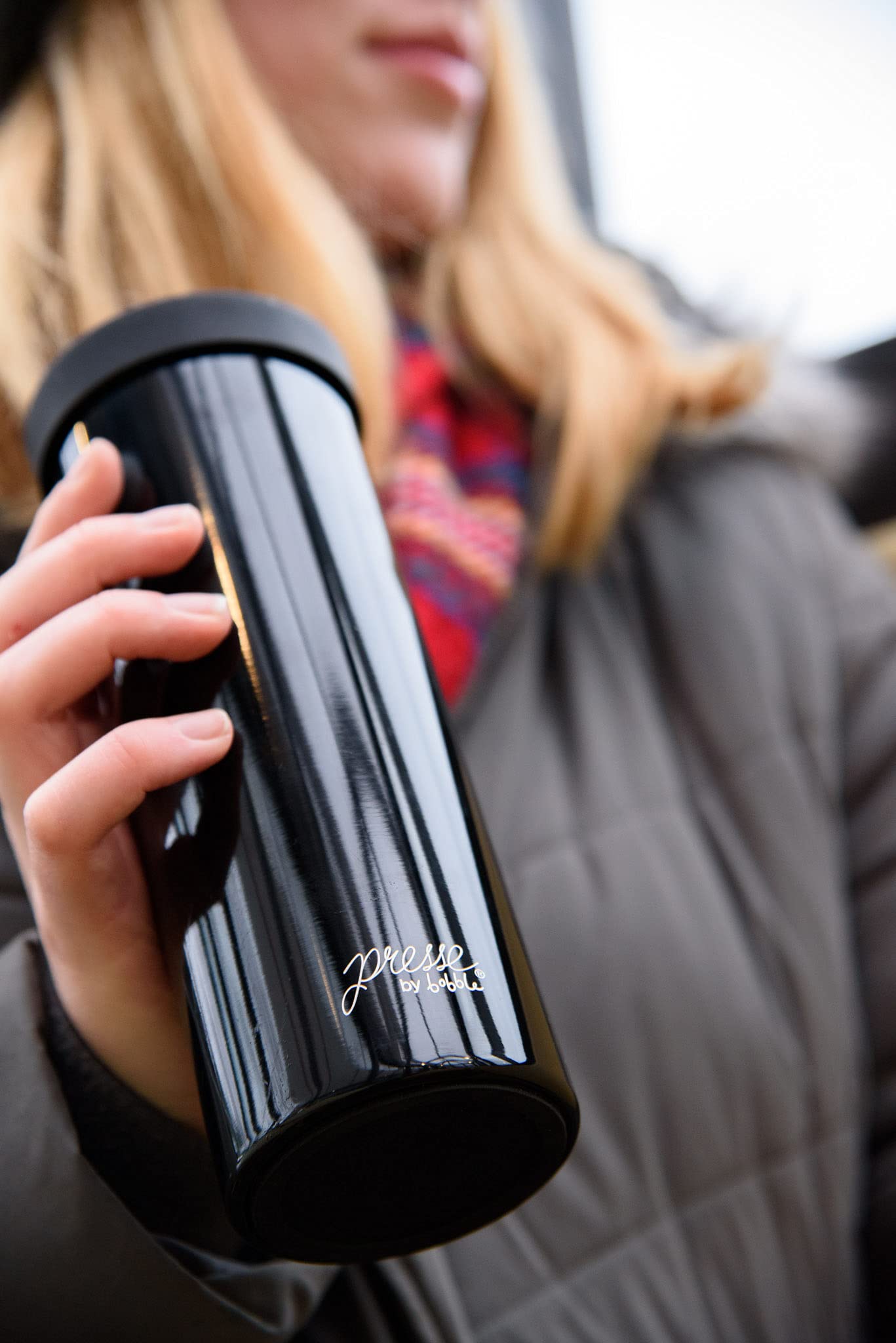 bobble French Coffee Press Triple Wall Insulated Travel Mug 14 oz Black