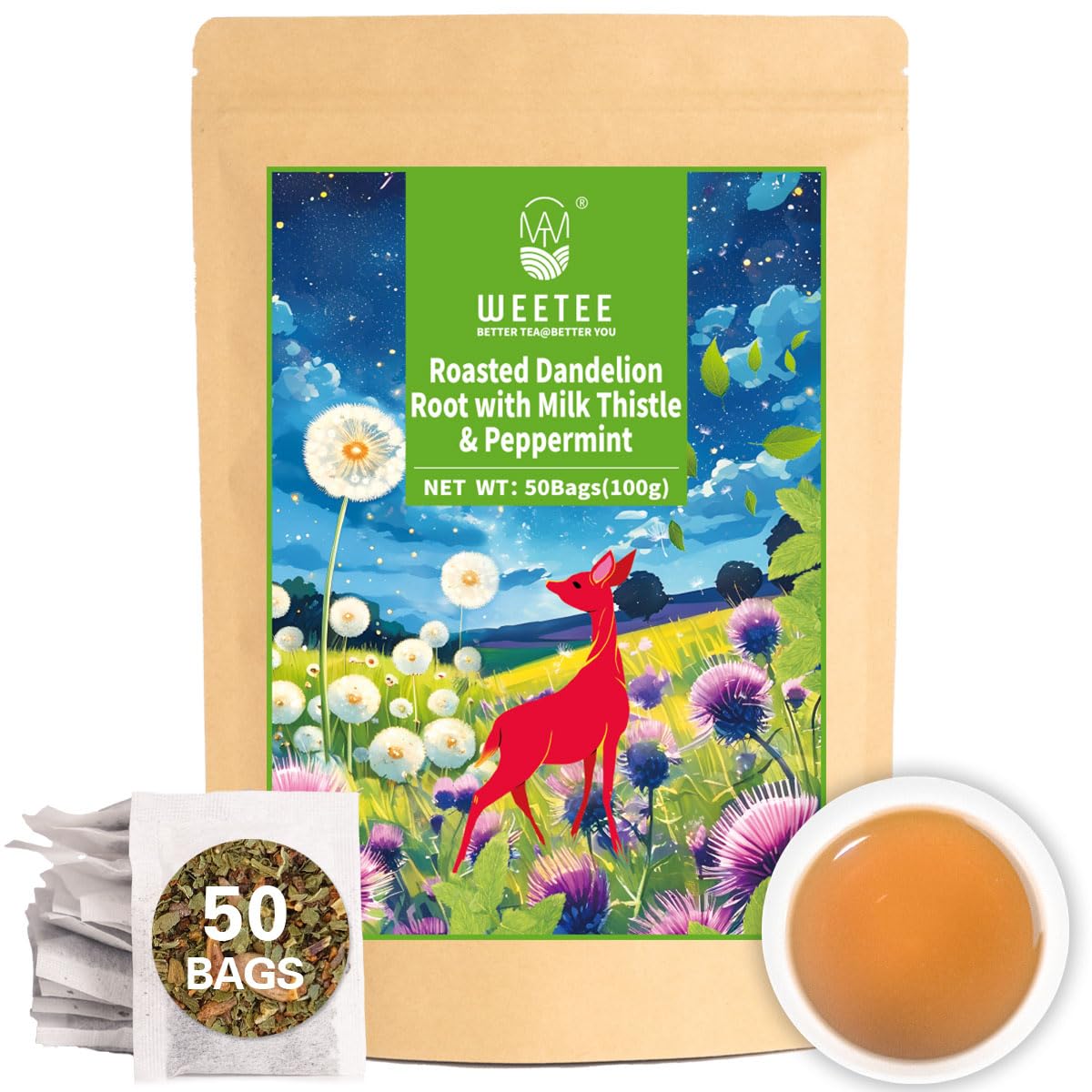 WT WEETEE Chamomile Lavender Tea Bags 100ct, Caffeine-free Tea for Bedtime