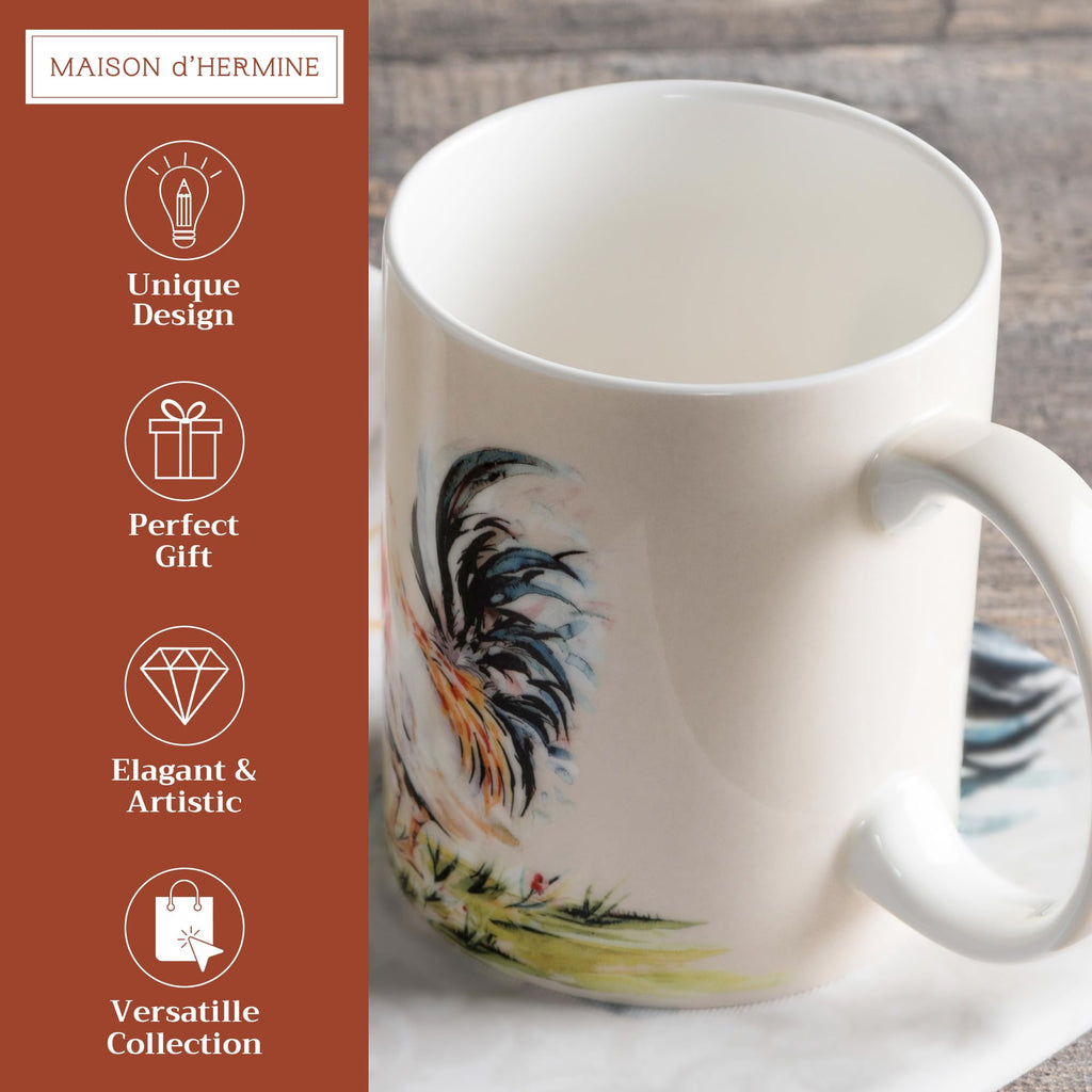 Maison d' Hermine Coffee Mug with Handles Tea Cups (12 Ounce, Pack of 1)