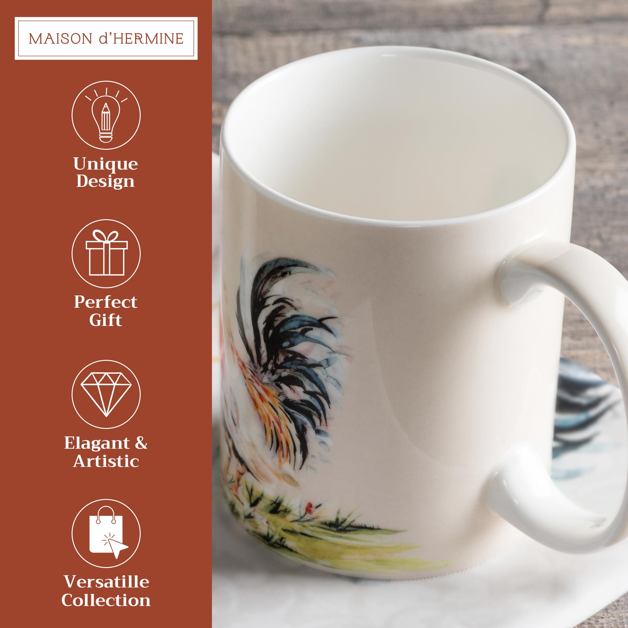 Maison d' Hermine Coffee Mug with Handles Tea Cups (12 Ounce, Pack of 1)