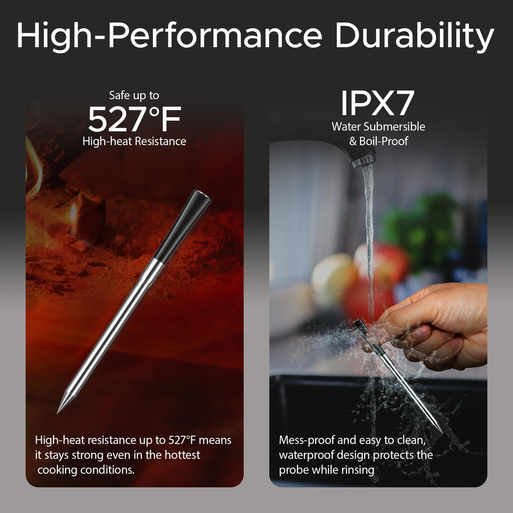 CulinaTech 750ft Wireless Meat Thermometer Long Range for Smoker, BBQ & Rotisserie, 2 Probes Smart Bluetooth Thermometer Dual Sensor Waterproof Probe with LCD Base Station Display & App Control