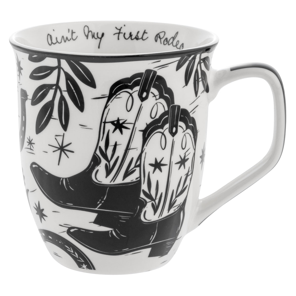 Karma Gifts 14 oz Black and White Boho Mug Flamingo - Cute Coffee and Tea Mug - Ceramic Coffee Mugs for Women and Men